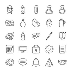 padlock and cute stuffs icon set, line style
