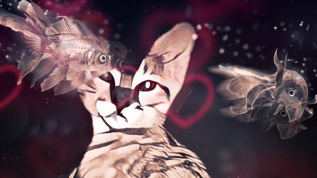 Cat Dreams. Floating fish and lens flare animation