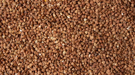 Background of scattered raw buckwheat