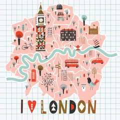 Cartoon Map of London with Legend Icons