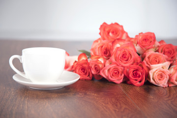 cup of coffee with roses