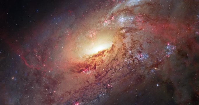 4K Space Flight into a Nebula. 3D Zoom In Composite of Hubble images. Galaxies, Stars, Star System, Cosmos.
Based on real public-domain images taken by NASA, ESA, ESO or other space agencies.