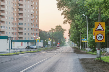 Empty streets in the town district at morning time.