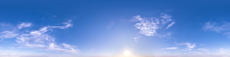 Seamless hdri panorama 360 degrees angle view blue clear evening sky before sunset  for use in 3d...