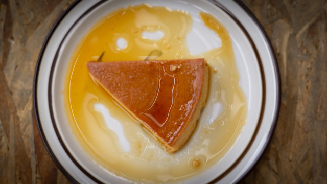 top vew of a caramel slice flan