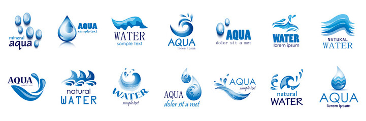 Fototapeta na wymiar Water Splash Vector And Drop Set - Isolated On White. Abstract Vector Collection Of Flat Water Splash and Drop Logo. Icons For Droplet, Water Wave, Rain, Raindrop, Company Logo And Bubble Design