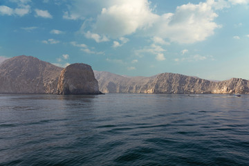 Fototapeta na wymiar Mountain sea view, fjord landscape, Oman, Khasab