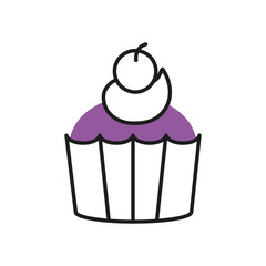 cupcake icon, half line half color style