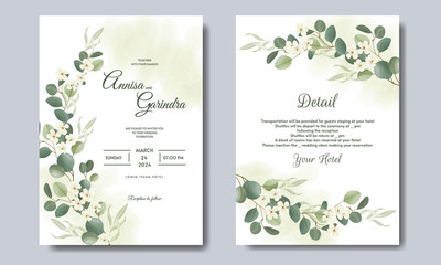 Elegant wedding card with beautiful floral and leaves template premium vector Premium Vector