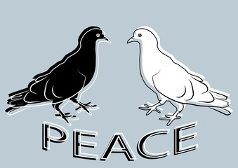 Dove of peace icon. Peace concept. Pacifism concept. Two doves in black and white color. Outline pigeon. Can be used for creative template. Pigeon in flat style. Vector