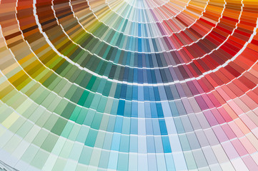 Close-up of catalog of paints with a various color palette