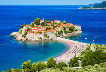 Sveti Stefan island resort town, Montenegro - obrazy, fototapety, plakaty
