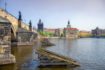Charles bridge and the Vltava river in Prague