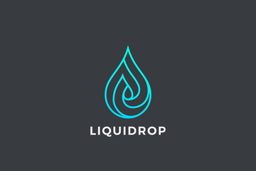 Water drop Logo design vector template Linear style. Blue Droplet lines aqua Logotype icon - 344670997