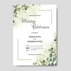 Fototapeta na wymiar Elegant wedding card with beautiful floral and leaves template premium vector Premium Vector