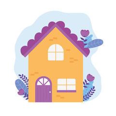 coronavirus messages, stay at home, house flowers facade exterior