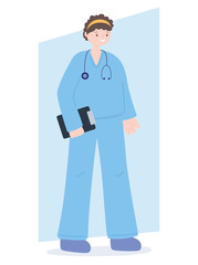 doctors and nurses, female nurse with stethoscope and medical clipboard