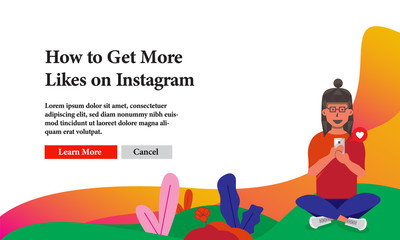 Fototapeta premium How to get more likes social media banner with flat illustration for advertising and promotional