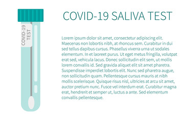 COVID-19 Saliva test icon. Tubes with Saliva sample. Concept of Coronavirus rapid test. Lab research and diagnosis. Vector illustration in flat style. Banner, brochure template with text.