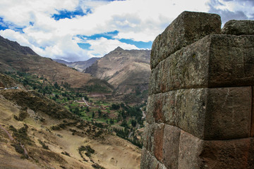 Ollantaytambo Ruins is in the middle of Ollantaytambo village in Sacred Valley of South Peru