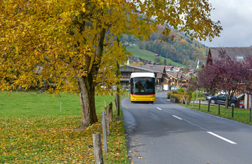 Fototapeta na wymiar Beautiful View Of Lauterbrunnen Village In Switzerland. Lauterbrunnen Is A Village In The Interlaken Oberhasli Administrative District In The Canton Of Bern In Switzerland
