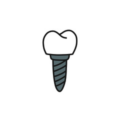 dental implant doodle icon, vector illustration