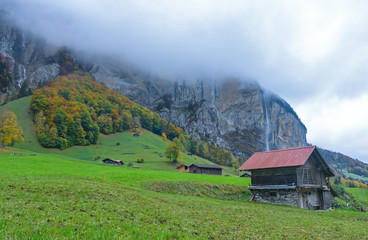 Beautiful View Of Lauterbrunnen Village In Switzerland. Lauterbrunnen Is A Village In The Interlaken Oberhasli Administrative District In The Canton Of Bern In Switzerland