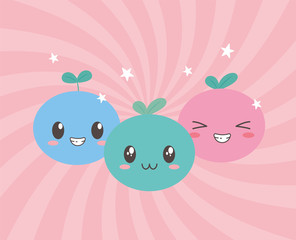 Obraz premium kawaii fruits funny different faces cartoon expression