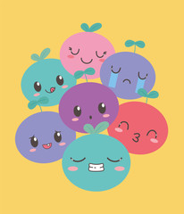 kawaii fruits funny different faces cartoon expression