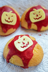 Cookies with ketchup and Halloween pumpkin shaped chips