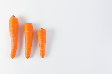 Group of three carrots isolated on white background