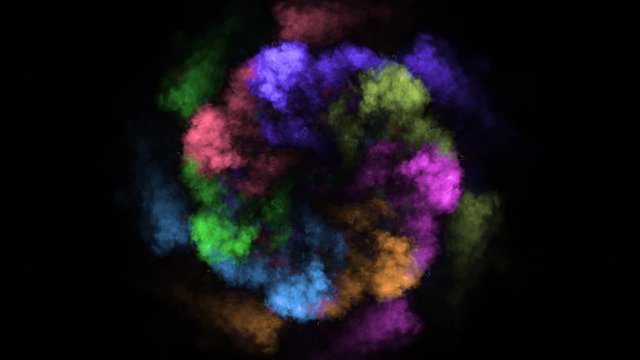 Multicolor smoke shifted by the shock wave, saturated and very juicy colors, 30fps. 4k, screen mode for blending, ice smoke cloud, fire smoke, ascending vapor steam over black background floating fog.