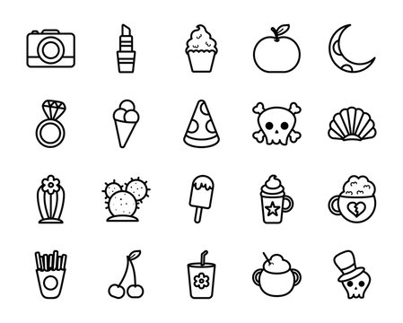 pizza and stuffs icon set, line style