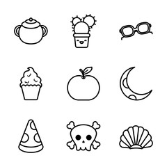 kawaii cactus and stuffs icon set, line style