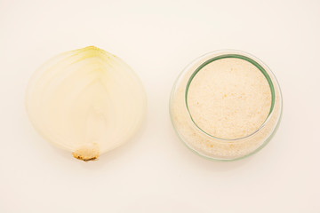 Fresh and natural ground white onion or onion powder.