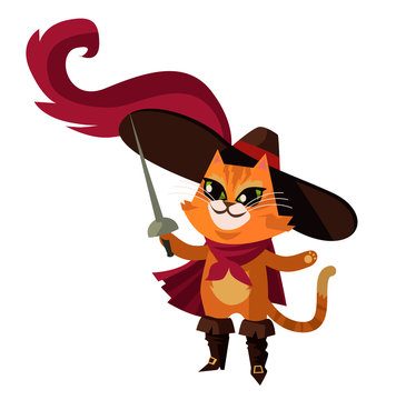 cat puss with boots and hat with sword
