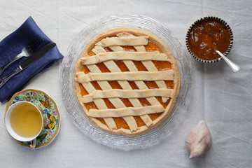 Afternoon tea break with jam tart