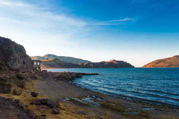 sunset on the coast of Titicaca Lake Island Amantany Perú