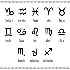 Zodiac signs. Vector set of thirteen signs.