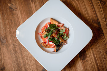 shrimp salad with avocado. top view