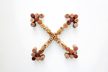 Wine corks four direction arrows square abstract sign isolated on white background