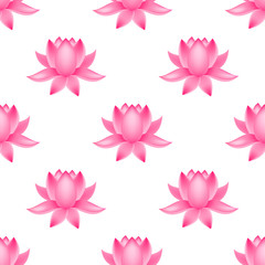 Lotus floral seamless pattern. Beautiful pink flowers on white background. Easy to edit vector template for fabric, textile, wrapping paper, etc.