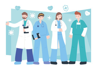 doctors and nurses, team professional physicians nurses staff, medical people characters