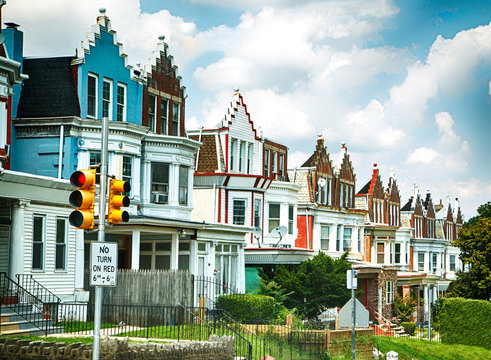 Colorful row houses in Philadelphia, Pennsylvania.