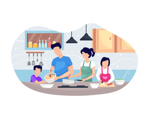 Vector illustration Family cooking together