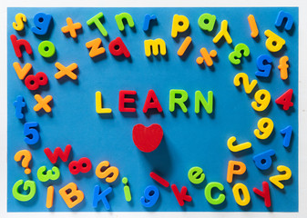Colorful magnetic child letters spelling learn
