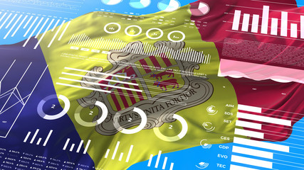 Andorra informational analysis reports and financial data, infographics display with flag