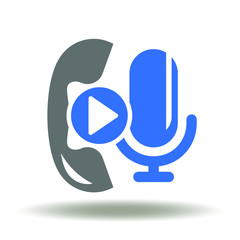 Interactive Voice Response (IVR) Logo. Handset Mic Play Icon Vector. Receiver Microphone Play Button Communication Information Illustration.