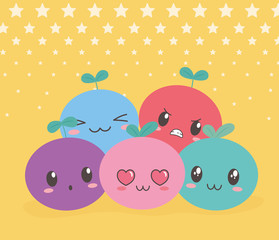 kawaii fruits funny different faces cartoon expression