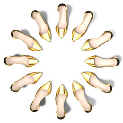 Golden high heel shoes - 3D illustration